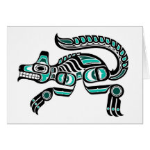 Aquamariner blauer und schwarzer Haida-Geist-Wolf
