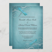 Aquamariner blauer Wedding Libellen-Wirbel Einladung (Vorne/Hinten)