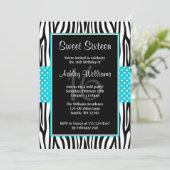 Aquamariner Blauer Zebra Polka Dot Sweet 16 Einladung (Stehend Vorderseite)