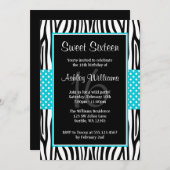 Aquamariner Blauer Zebra Polka Dot Sweet 16 Einladung (Vorne/Hinten)