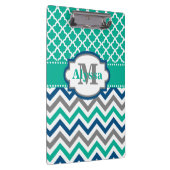 Aquamariner blauer Zickzack Quatrefoil Klemmbrett (Rechts)