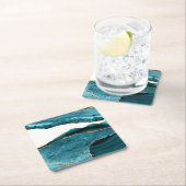 Aquamariner Blaustein-Gold-Metallstein Rechteckiger Pappuntersetzer (Vor Ort)