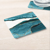 Aquamariner Blaustein-Gold-Metallstein Rechteckiger Pappuntersetzer (angewinkelt)