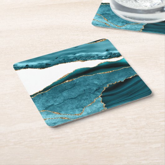 Aquamariner Blaustein-Gold-Metallstein Rechteckiger Pappuntersetzer (angewinkelt)