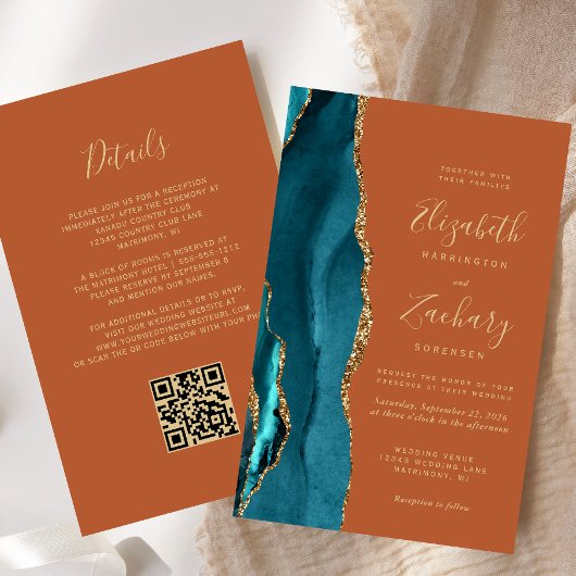 Aquamariner Blue Agate Rust QR Code Hochzeit