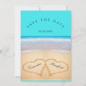 Aquamariner Blue Beach Hochzeit 2 Herz im Sand Einladung (Rückseite)