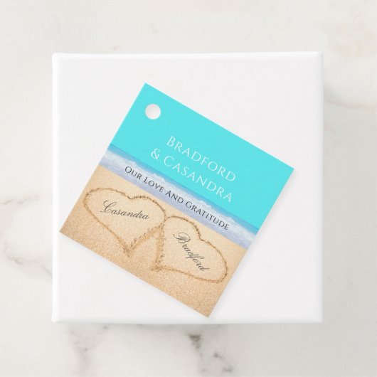 Aquamariner Blue Beach Hochzeit 2 Herz im Sand Nap Geschenkanhänger (Beispiel)