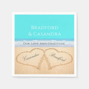 Aquamariner Blue Beach Hochzeit 2 Herz im Sand Serviette