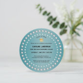 Aquamariner Blue Brushed Metal & Pearls Abschluss Einladung (Stehend Vorderseite)