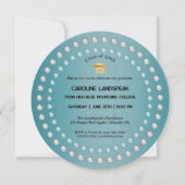 Aquamariner Blue Brushed Metal & Pearls Abschluss Einladung (Vorderseite)