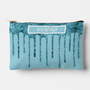 Aquamariner Blue Glitzer Tropfen auf Sky Blue Smal Zubehörtasche