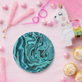 Aquamariner Blue & Gold Chic Swirl Moderne Hochzei Pappteller (Party)