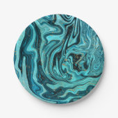 Aquamariner Blue & Gold Chic Swirl Moderne Hochzei Pappteller (Vorderseite)