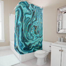 Aquamariner Blue & Gold Chic Swirl Moderner Abstra Duschvorhang