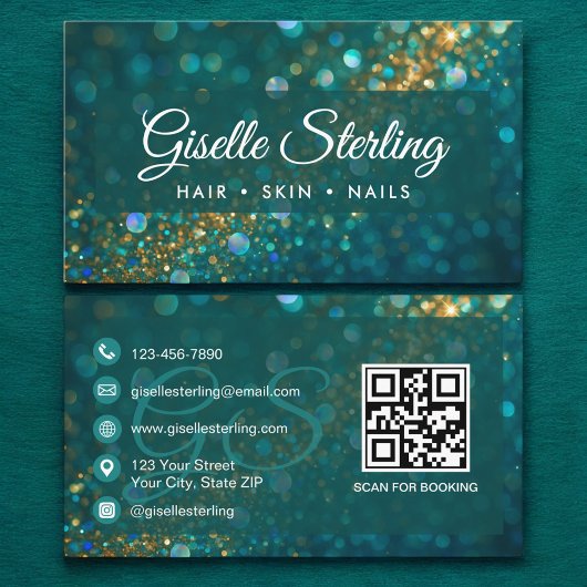 Aquamariner Blue Gold Glitzer QR Code Luxury Visitenkarte
