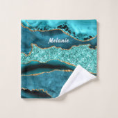 Aquamariner Blue Gold Marmor für Ihren Namen Badeh Badhandtuch Set (Waschlappen)