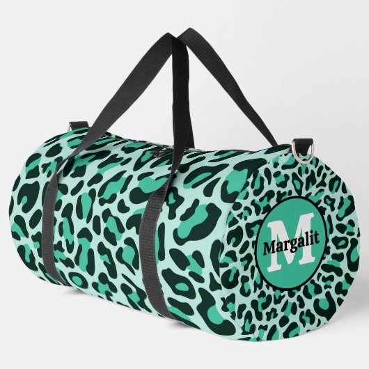 Aquamariner Blue Leopard Print Monogram Large Duff Duffle Bag (Linke Ecke)