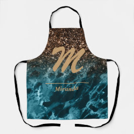 Aquamariner Blue Marble Glitzer Monogram personali Schürze
