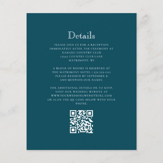 Aquamariner Blue Monogram Kranz QR Code Hochzeit (Rückseite)