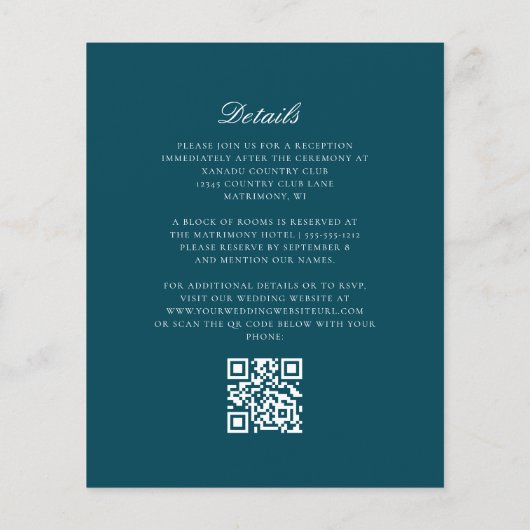 Aquamariner Blue Monogram Kranz QR Code Hochzeit (Rückseite)