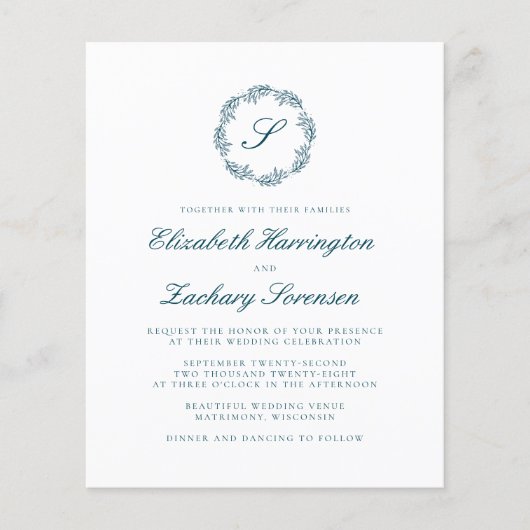 Aquamariner Blue Monogram Kranz QR Code Hochzeit (Vorderseite)