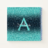 Aquamariner Blue Ombre Glitzer und Monogramm Rezep Notizblock (Rückseite)