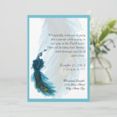 Aquamariner Blue Peacock Plume Silvester Einladung (Stehend Vorderseite)