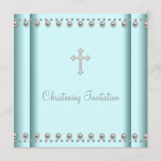Aquamariner Blue Pearl Cross Baby Boy oder Girl Ch Einladung