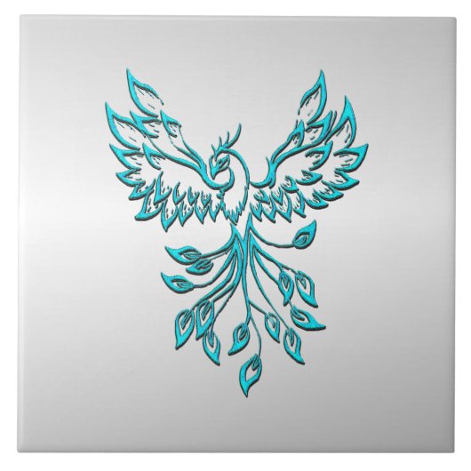 Aquamariner Blue Phoenix Anstieg auf Silber Fliese (Vorderseite)