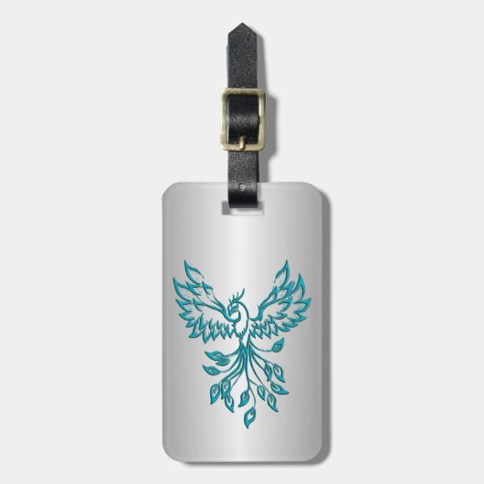 Aquamariner Blue Phoenix Anstieg auf Silber Gepäckanhänger (Vorderseite vertikal)