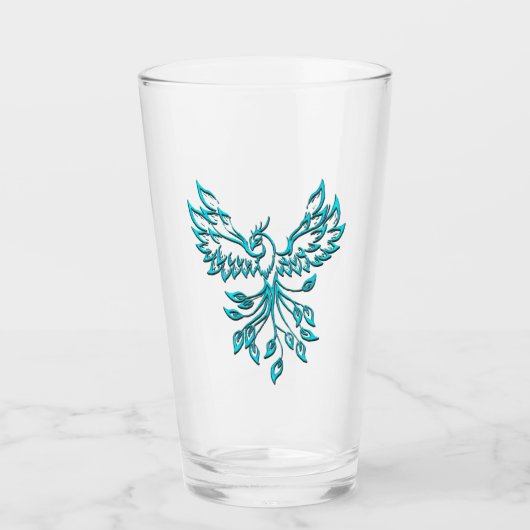 Aquamariner Blue Phoenix Anstieg auf Silber Glas (Vorderseite)