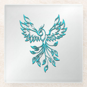 Aquamariner Blue Phoenix Anstieg auf Silber Glasuntersetzer