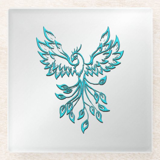Aquamariner Blue Phoenix Anstieg auf Silber Glasuntersetzer (Vorderseite)