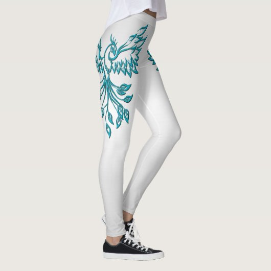 Aquamariner Blue Phoenix Anstieg auf Silber Leggings (Rechts)