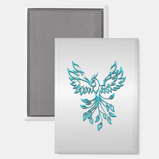 Aquamariner Blue Phoenix Anstieg auf Silber Magnet (Vorderseite/Rückseite)