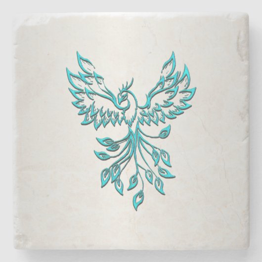 Aquamariner Blue Phoenix Anstieg auf Silber Steinuntersetzer (Vorderseite)