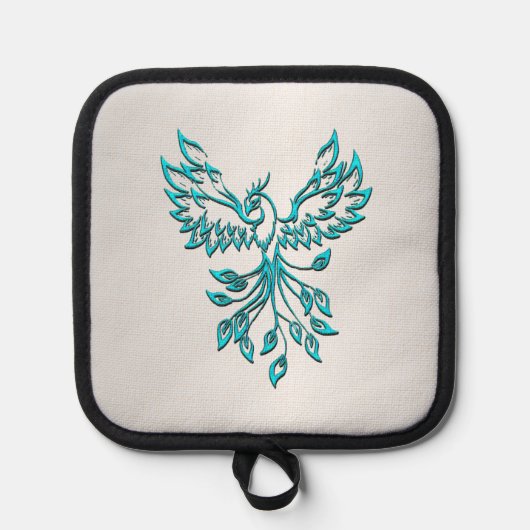 Aquamariner Blue Phoenix Anstieg auf Silber Topflappen (Vorderseite)