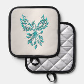 Aquamariner Blue Phoenix Anstieg auf Silber Topflappen (Vorderseite/Rückseite)