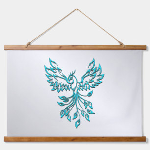 Aquamariner Blue Phoenix Anstieg auf Silber Wandteppich Mit Holzrahmen