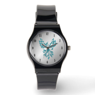 Aquamariner Blue Phoenix Anstieg auf Silberschwarz Armbanduhr