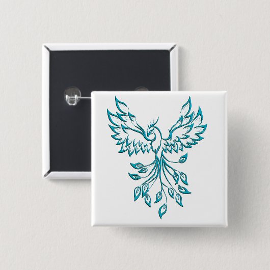 Aquamariner Blue Phoenix Anstieg auf Weiß Button (Vorne & Hinten)