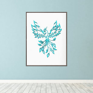 Aquamariner Blue Phoenix steigt auf blass Silver Leinwanddruck