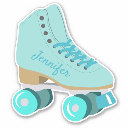 Aquamariner Blue Retro Quad Roller Skate Personali Aufkleber (Vorderseite)