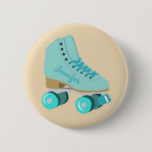 Aquamariner Blue Retro Quad Roller Skate Personali Button (Vorderseite)