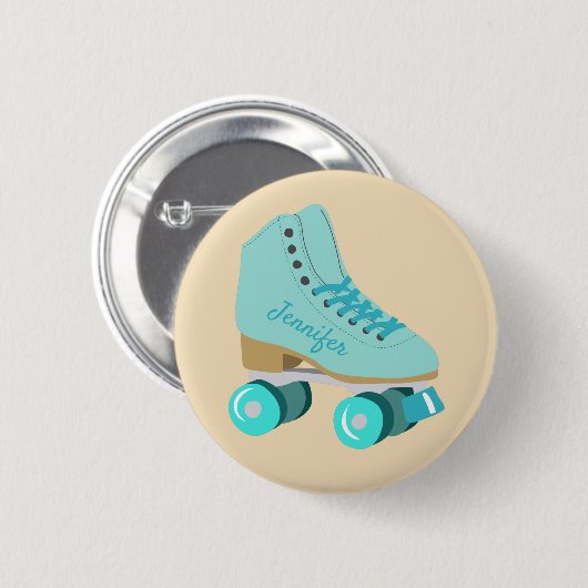 Aquamariner Blue Retro Quad Roller Skate Personali Button (Vorne & Hinten)