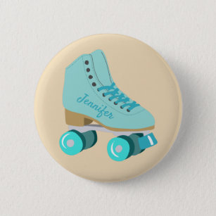 Aquamariner Blue Retro Quad Roller Skate Personali Button