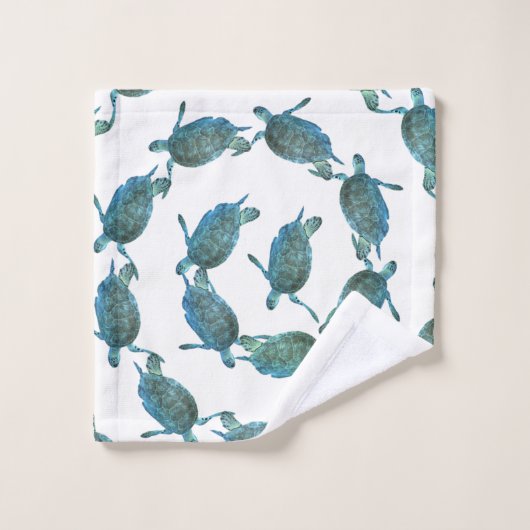 Aquamariner Blue Sea Turtles Ocean Eleganter Stran Badhandtuch Set (Waschlappen)