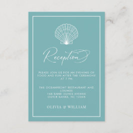 Aquamariner Blue Seashell Beach Wedding Empfang Begleitkarte