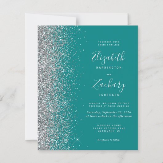 Aquamariner Blue Silver Glitzer QR Code Hochzeit (Vorderseite)