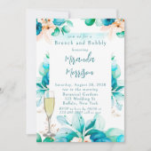 Aquamariner Blumenbrunch und Bubbly Invasion Einladung (Vorderseite)